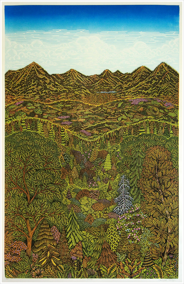 "OVERLOOK" Woodcut Print, Woodblock Print by Tugboat Printshop