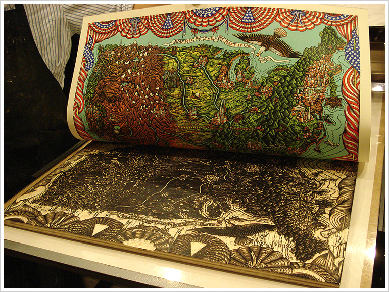 America the Beautiful Woodcut Print by Tugboat Printshop