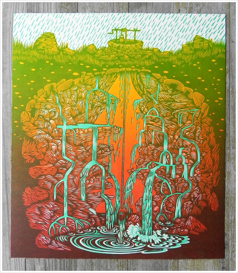 "AQUIFER" Woodcut Print from THE 4 ELEMENTS Woodcut Print Set by Tugboat Printshop