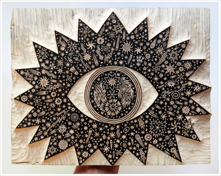 "ALL SEEING EYE" Woodcut Print, Woodblock Print by Valerie Lueth | Tugboat Printshop