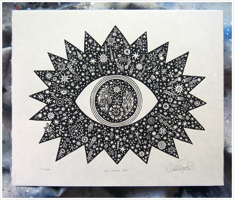 "ALL SEEING EYE" Woodcut Print / Woodblock Print by Valerie Lueth | Tugboat Printshop