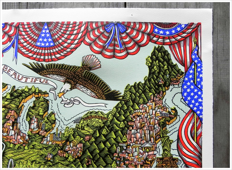 America the Beautiful (eagle detail) Woodcut Print