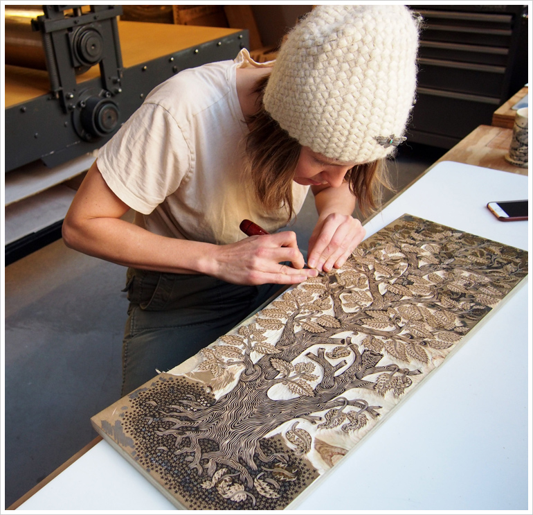 "BRANCHING" Woodcut Print by Valerie Lueth | Tugboat Printshop (In Progress)