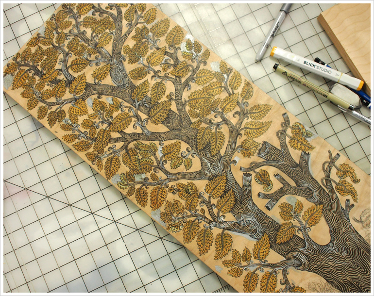 "BRANCHING" Color Woodcut in Progress | Valerie Lueth | Tugboat Printshop