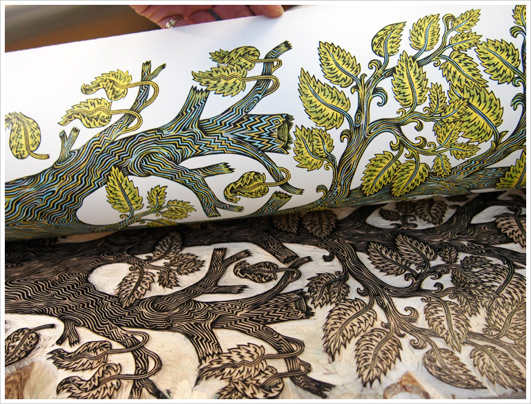 "BRANCHING" Woodcut Print (Detail) by Valerie Lueth | Tugboat Printshop