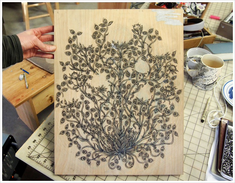 "CLOVER BLOSSOMS" Color Woodcut in Progress | Valerie Lueth | Tugboat Printshop