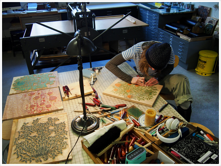 Making "CLOVER BLOSSOMS" Woodcut Print by Tugboat Printshop | Valerie Lueth