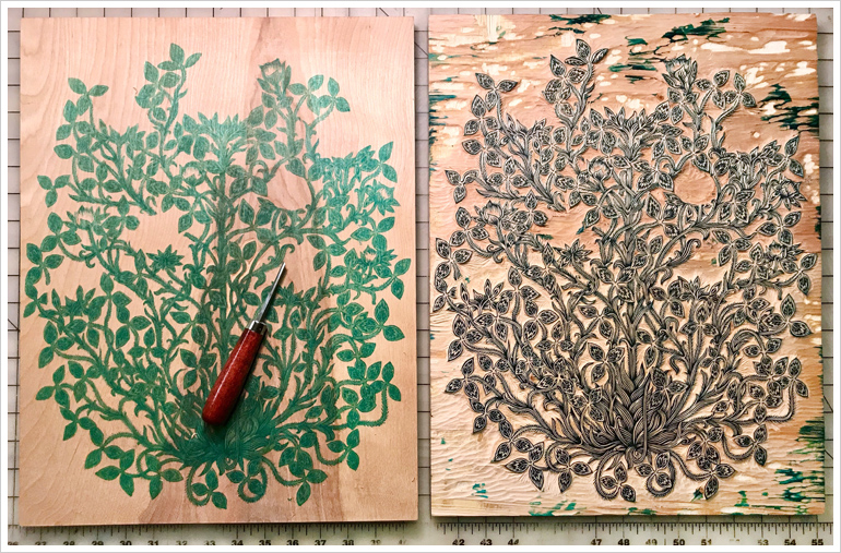 Making "CLOVER BLOSSOMS" Woodcut Print by Tugboat Printshop | Valerie Lueth