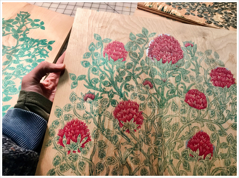 Making "CLOVER BLOSSOMS" Woodcut Print by Tugboat Printshop | Valerie Lueth