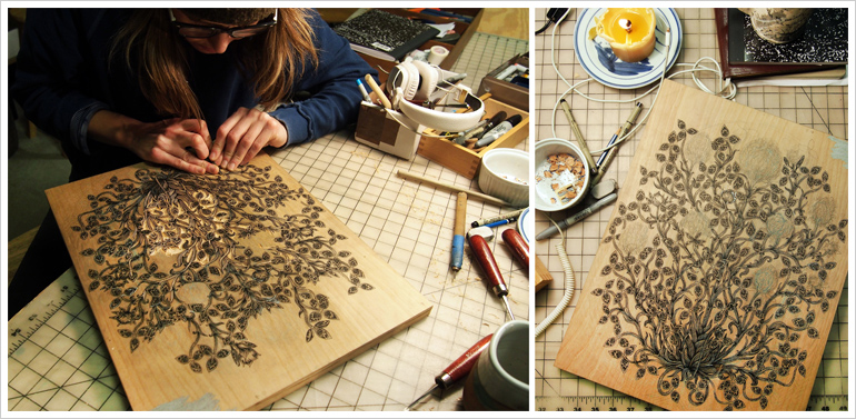 Carving "CLOVER BLOSSOMS"