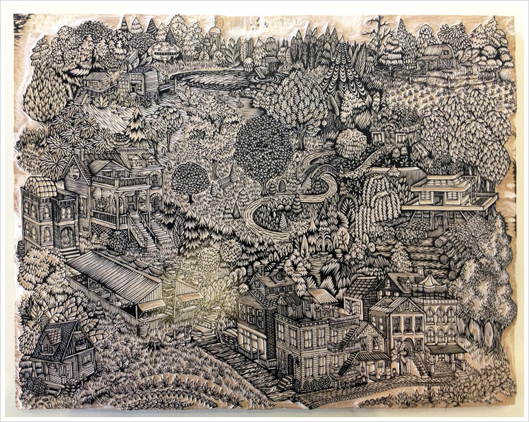 Community Woodcut by Tugboat Printshop, Pittsburgh