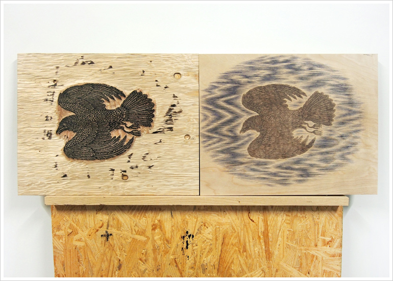 2 Woodblocks make the "GLIDING CROW"