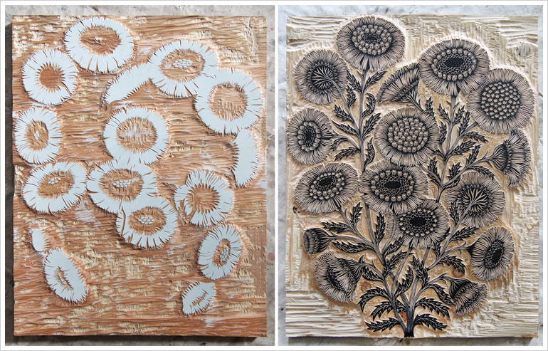 Daisy Bouquet Woodblocks by Tugboat Printshop