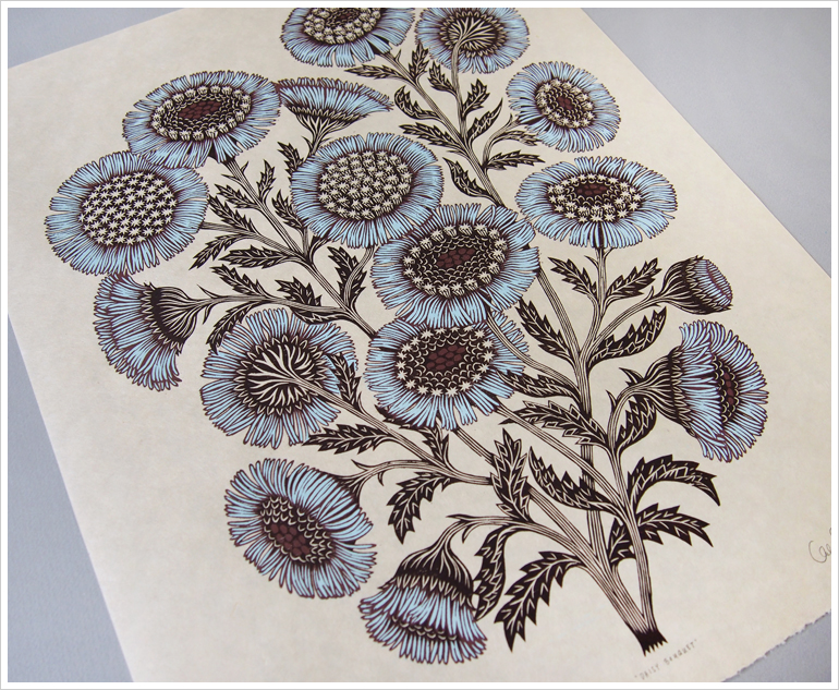 "DAISY BOUQUET" Woodcut Print, Woodblock Print by Tugboat Printshop