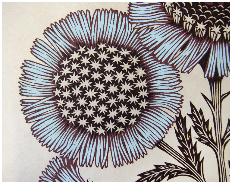 "DAISY BOUQUET" Woodcut Print, Woodblock Print by Tugboat Printshop (detail)