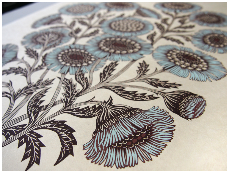 "DAISY BOUQUET" Woodcut Print, Woodblock Print by Tugboat Printshop (detail)