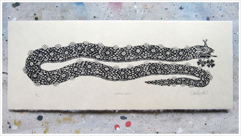 "DIAMOND SNAKE" Woodcut Print, Woodblock Print by Valerie Lueth | Tugboat Printshop