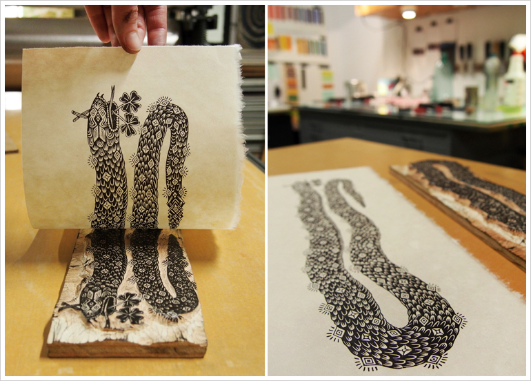 Printing "DIAMOND SNAKE" Woodcut