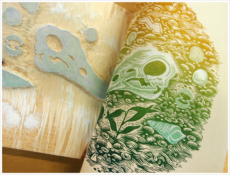 Printing "DUCK SKULL" Woodcut