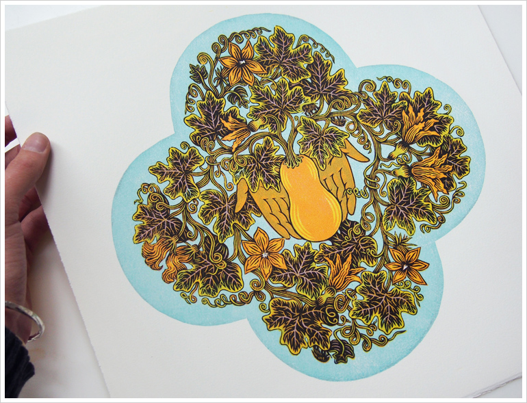 "HUDSON VALLEY HONEYNUT" Woodcut Print by Valerie Lueth in Collaboration with the Hudson Valley Seed Company - Special, Limited Edition!