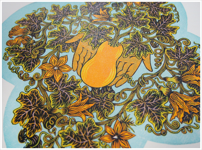 "HUDSON VALLEY HONEYNUT" Woodcut Print by Valerie Lueth in Collaboration with the Hudson Valley Seed Company - Special, Limited Edition!