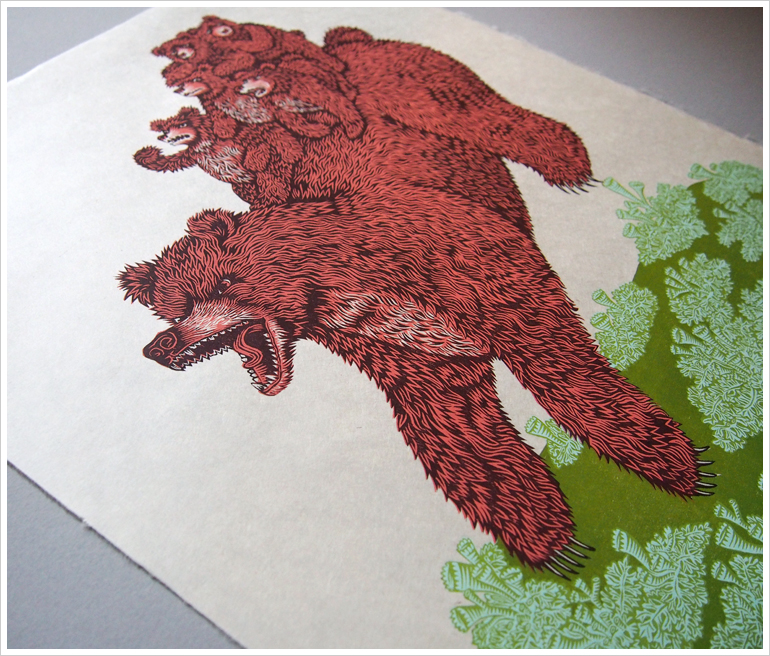 MAMA BEAR (Detail) Woodcut Print by Tugboat Printshop
