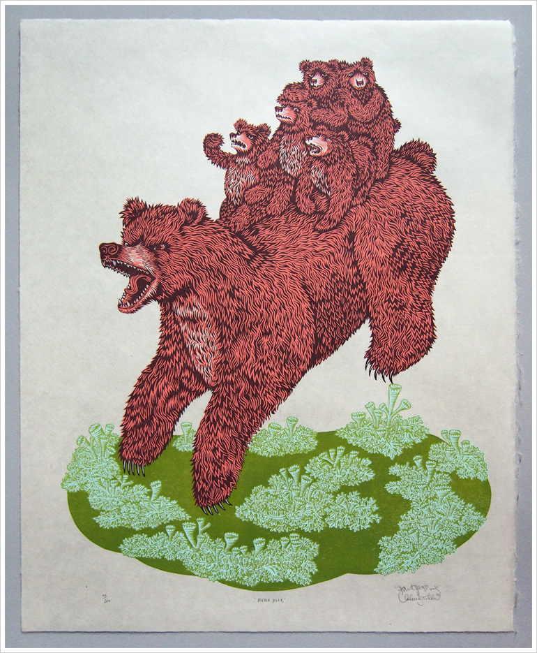 MAMA BEAR Woodcut Print, Woodblock Print by Tugboat Printshop