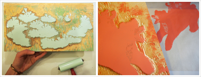 Printing the MAMA BEAR Woodcut