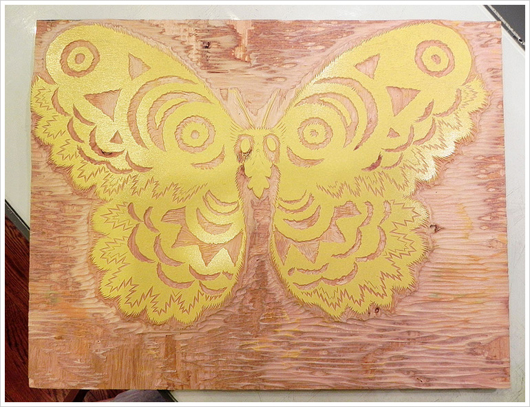 Yellow Color Block for "MOTH" woodcut