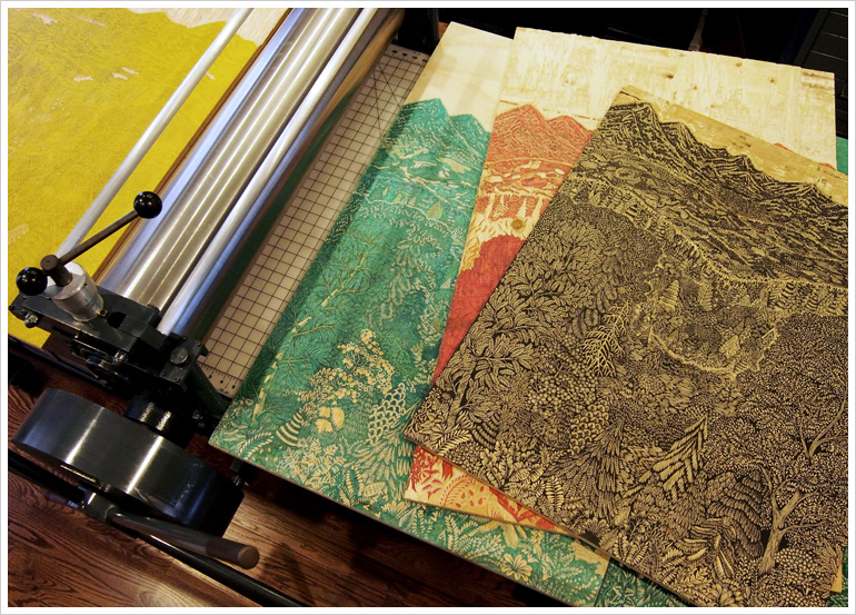 Woodblocks for the "OVERLOOK" Woodcut by Tugboat Printshop