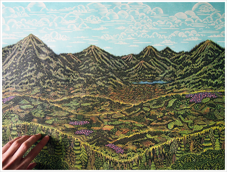 "OVERLOOK" Woodcut Print by Tugboat Printshop