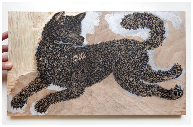 "THE WOLF" Woodcut in Progress by Valerie Lueth | Tugboat Printshop