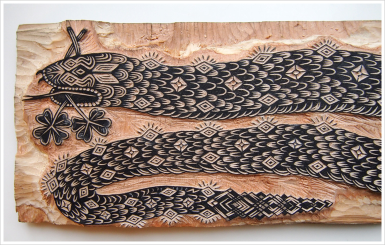 "DIAMOND SNAKE" Woodcut Print, Woodblock Print by Valerie Lueth, Tugboat Printshop