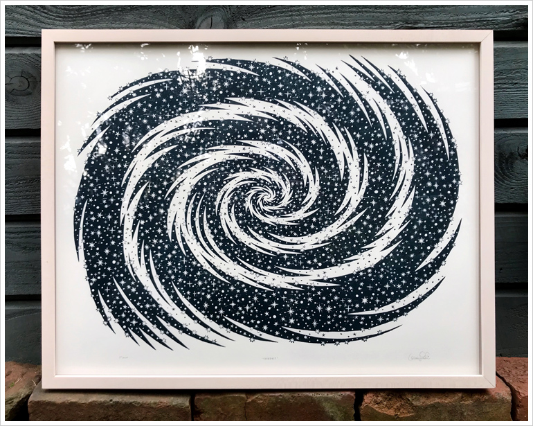 "STARDUST" Woodcut, Framed in Pickled Maple