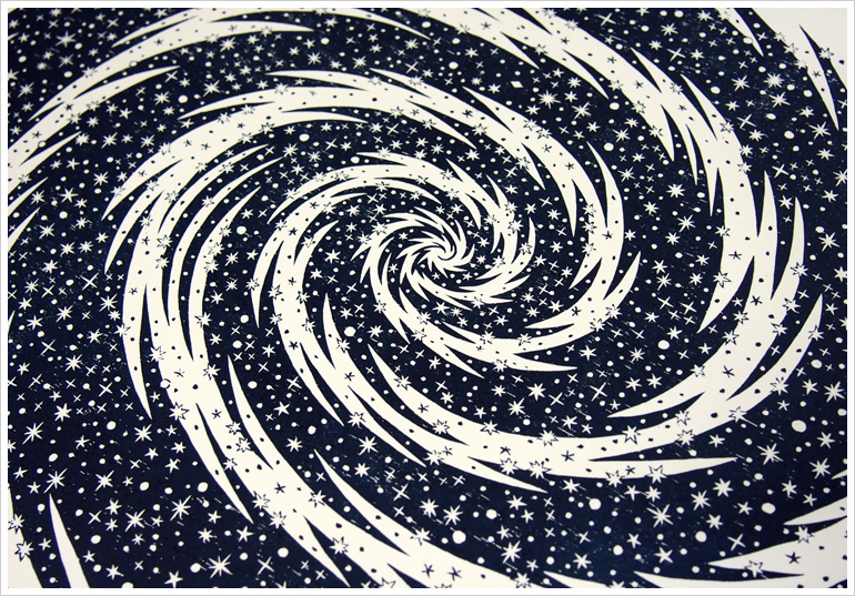 "STARDUST" Woodcut Print, Woodblock Print by Valerie Lueth | Tugboat Printshop