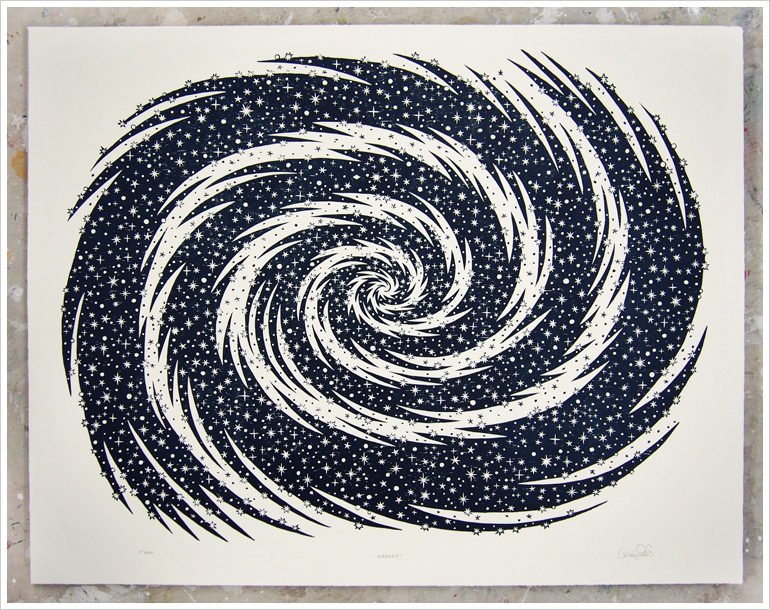 "STARDUST" Woodcut Print, Woodblock Print by Valerie Lueth | Tugboat Printshop