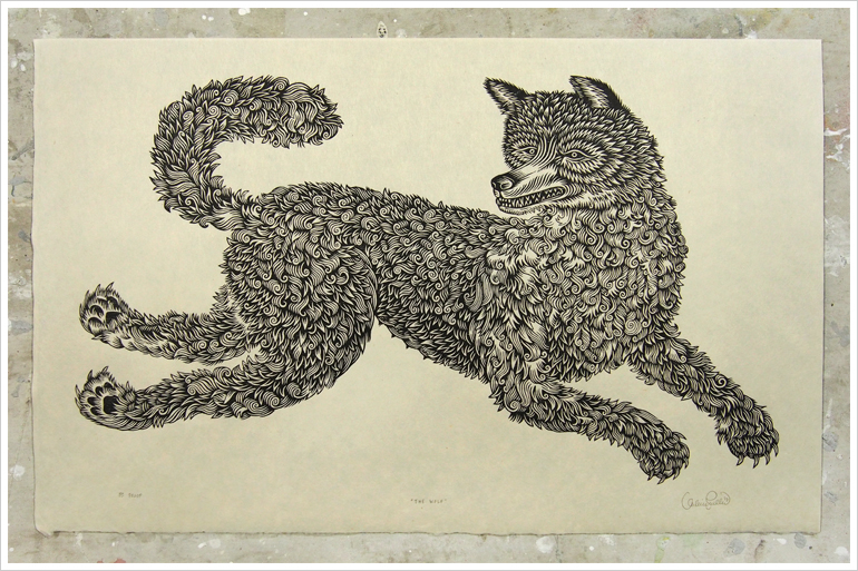 "THE WOLF" Woodcut Print, Woodblock Print by Valerie Lueth | Tugboat Printshop