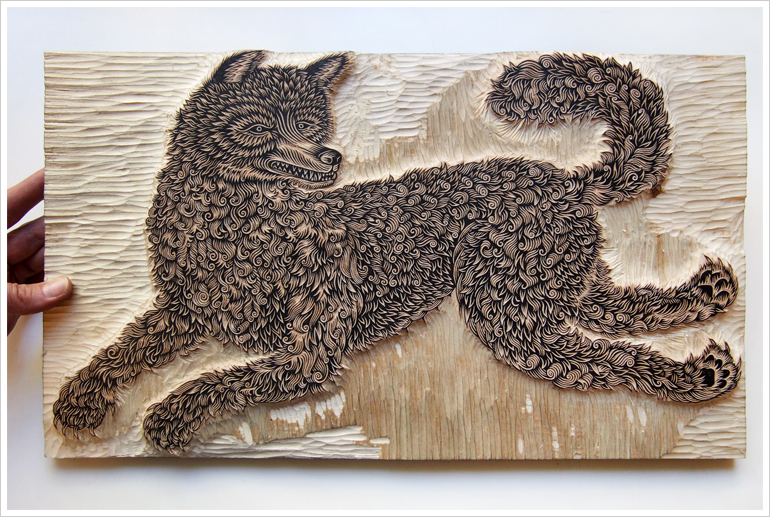 "THE WOLF" Woodcut by Valerie Lueth | Tugboat Printshop