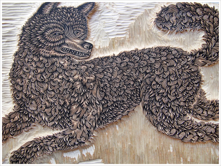 "THE WOLF" Woodcut Print by Valerie Lueth | Tugboat Printshop