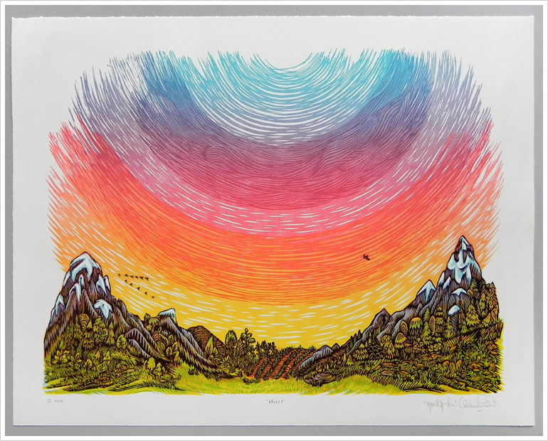 "VALLEY" Woodcut Print, Woodblock Print by Tugboat Printshop