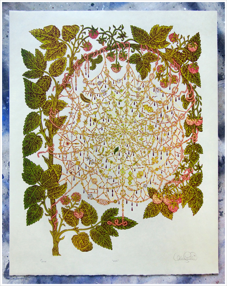 "WEB" Color Woodcut Print, Woodblock Print | Valerie Lueth, Tugboat Printshop