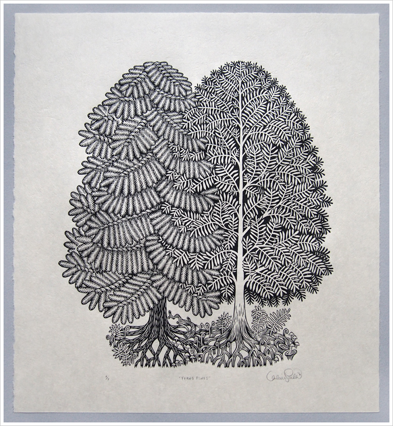 "YOUNG PINES" Woodcut Print, Woodblock Print by Valerie Lueth | Tugboat Printshop